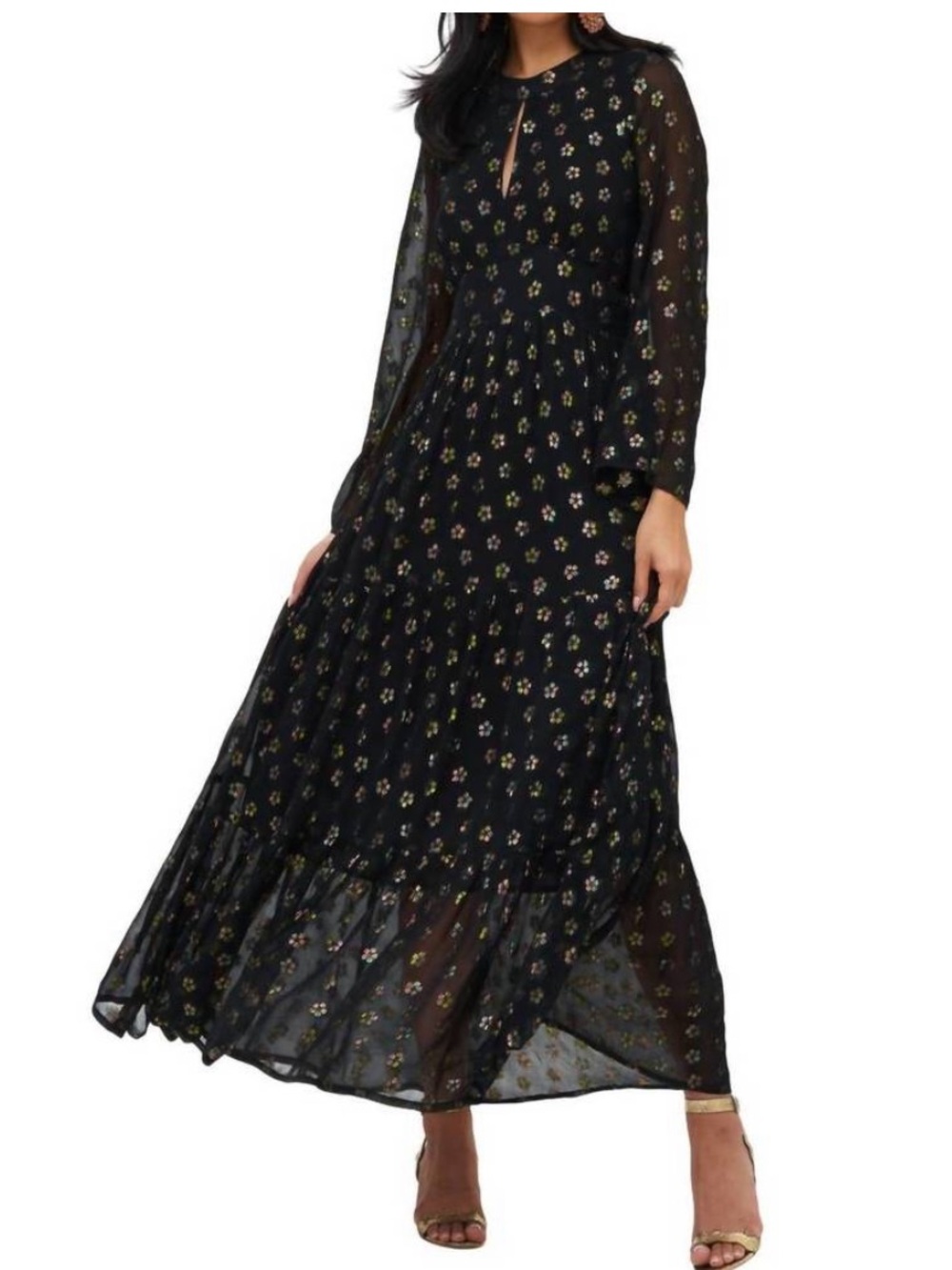 OLIPHANT balloon waisted maxi dress in black gold stars Size 2X